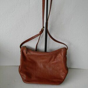 AMERICAN LEATHER CO TOOLED LEATHER COGNAC BROWN MEDIUM CROSSBODY